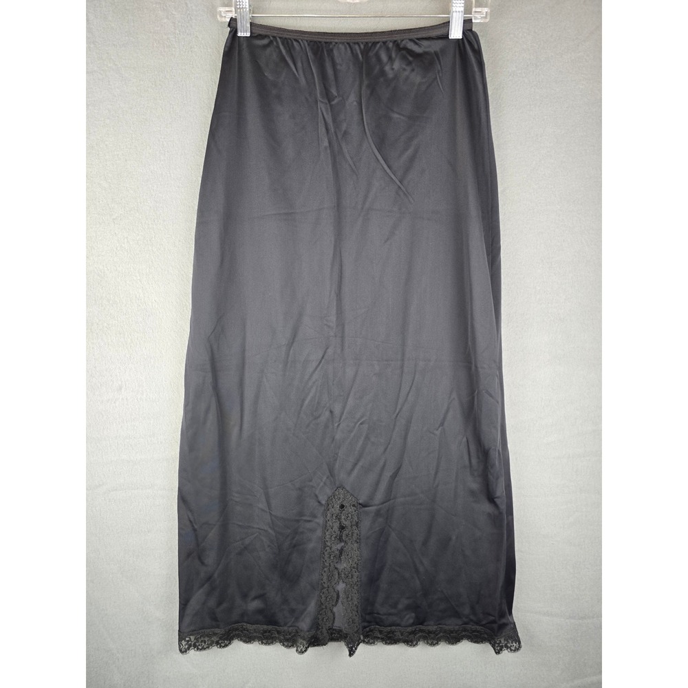 Lorraine Half Slip Women Medium Black Lace Trim Maxi Length Lingerie Vintage